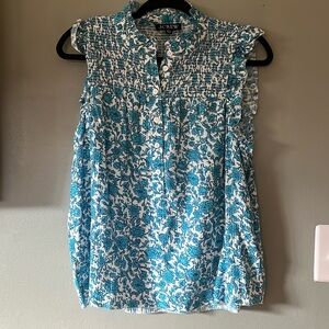 J. Crew smocked blue and white sleeveless top (size small(